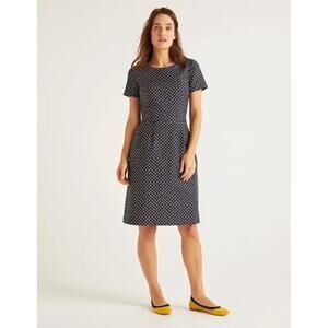 Boden Womens 10R Blue Pink Polka Dot Sleeve Sierra Textured Sheath Dress